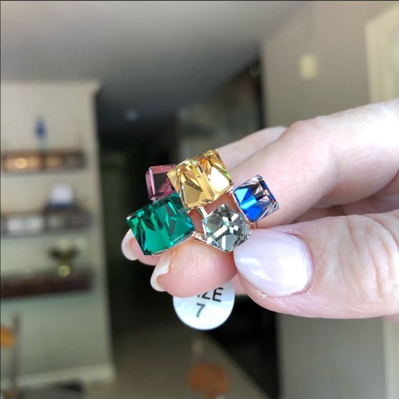 RESTOCKED Austrian crystal cubed Art Deco ring - Picture 6 of 8